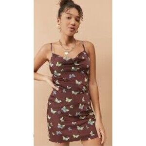 Urban Outfitters UO Brown Mallory Butterfly Bohemian Mini Slip Dress size L